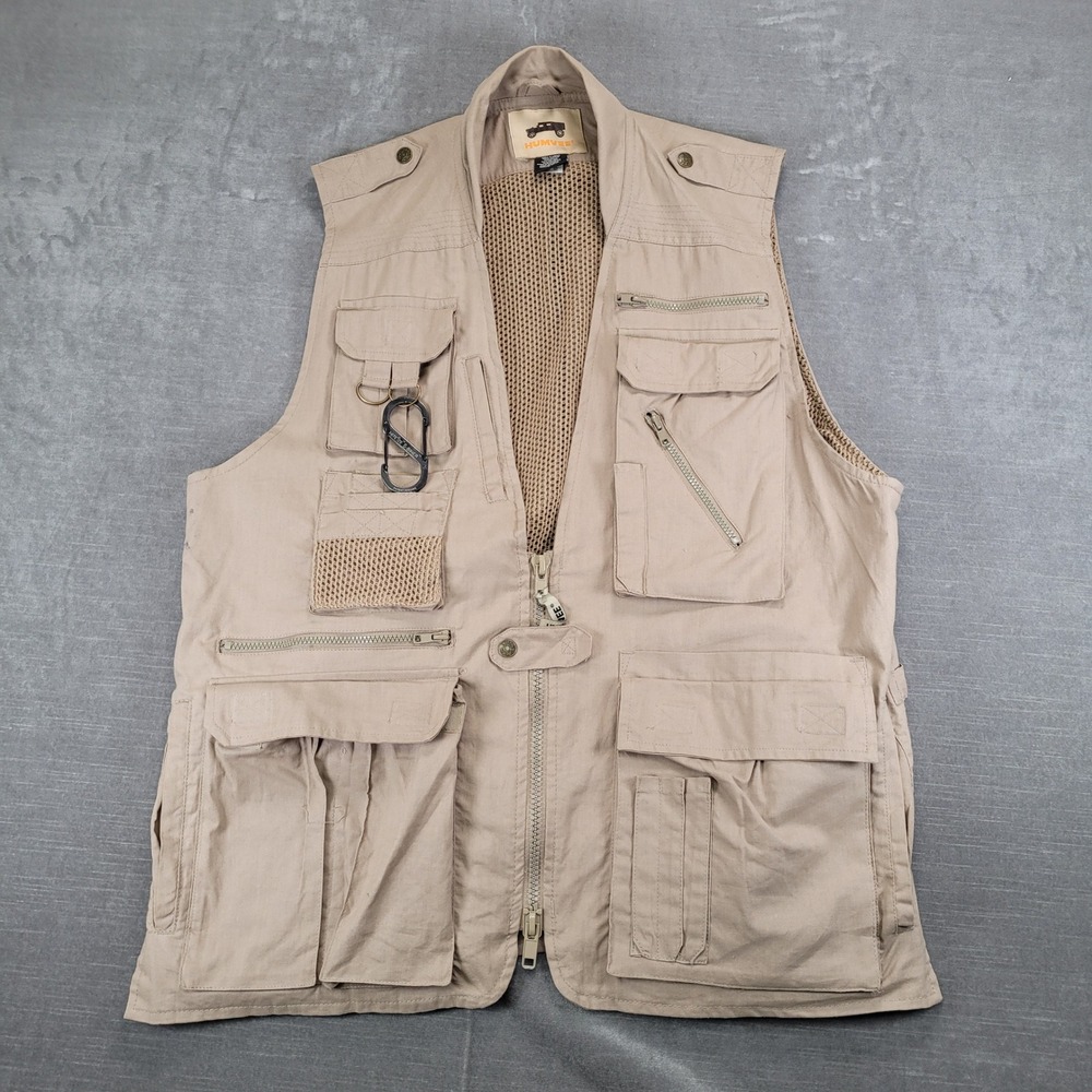 Humvee Outdoors Utility Vest Mens Large Khaki Multi Pocket Photographer‎ Fishing